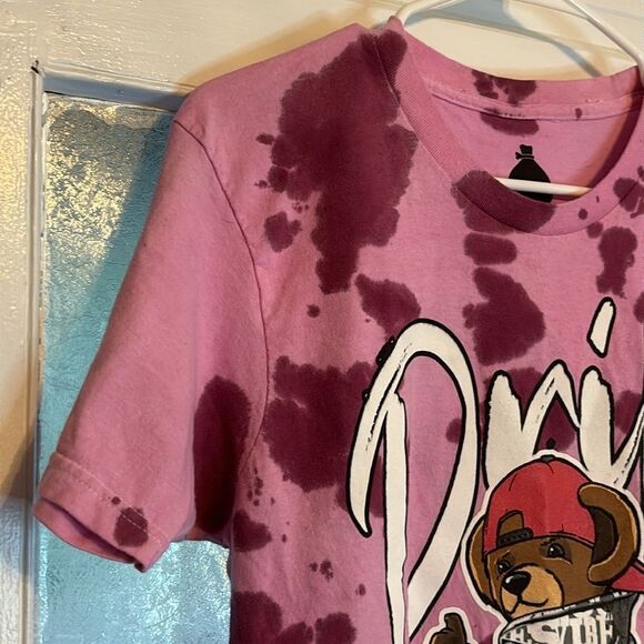 Launder Women’s Pink Tie Dye Drip Teddy Bear Graffiti Graphic Tshirt Size S - Picture 2 of 5